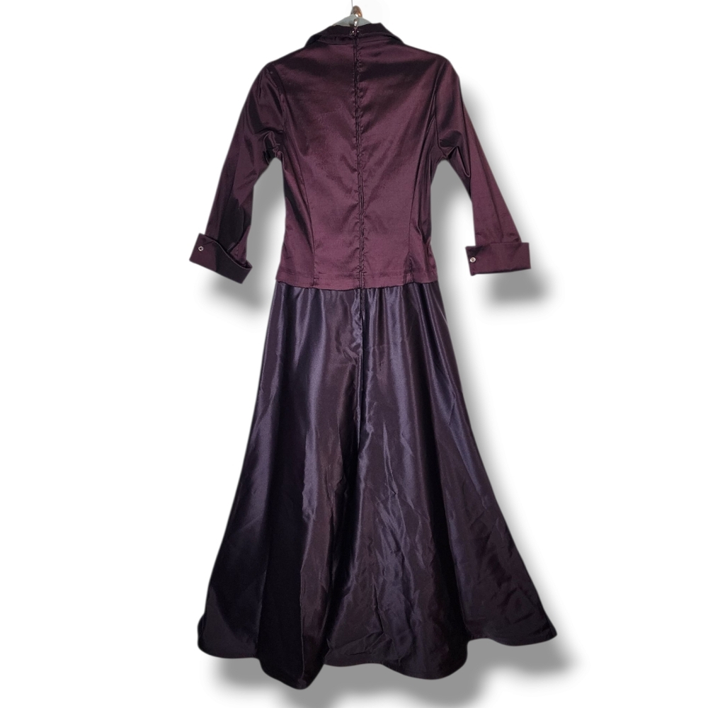 Tadashi Shoji Vintage Eggplant Purple Formal Elegant Collared Ruched Gown 8 - Picture 2 of 16